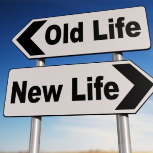Old life - New life two-way road sign